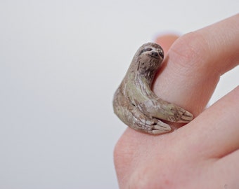 Sloth Ring - Hugs Your Finger, Made To Order, Metal Free Finger Cuff, One Sloth Ring To Rule Them All