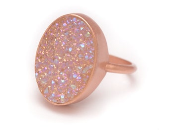 Aurora Borealis Druzy Ring - Rose Gold Ring - Druzy in Rose Gold Ring - Druzy / Drusy Quartz - Available in Sizes 5, 6, 7 and 8