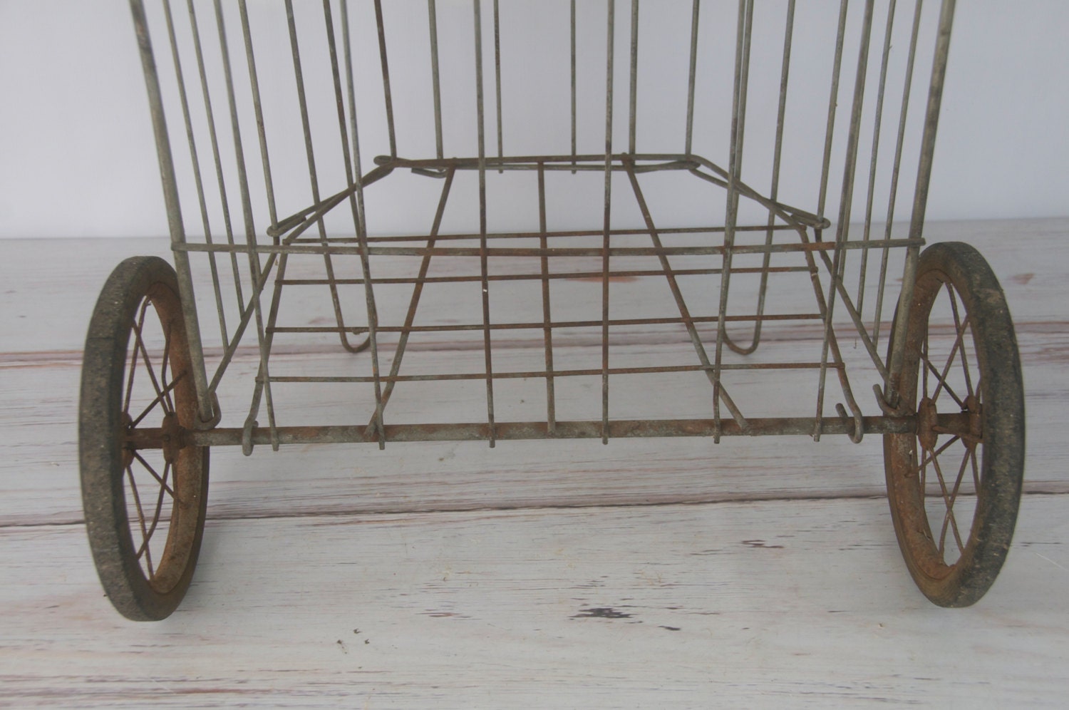 Vintage Folding Metal Pull Shopping Grocery Cart 15 1/2