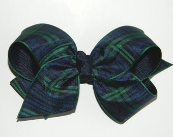 Black Watch Plaid Uniform Hair Bow - Large
