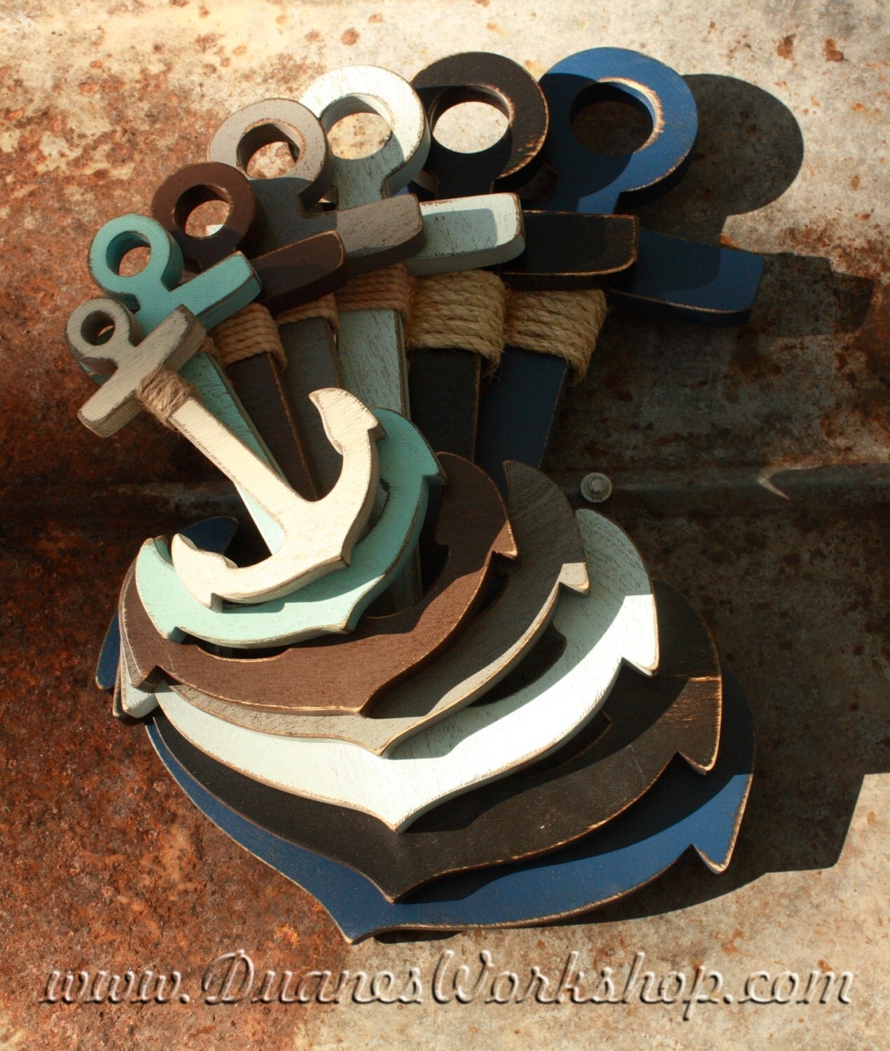 Wood Anchor Nautical Anchor Rustic painted and aged 6 12