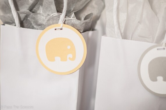 Elephant Tags - Baby Shower Decoration - Yellow and Grey - Set of 12 Il_570xn