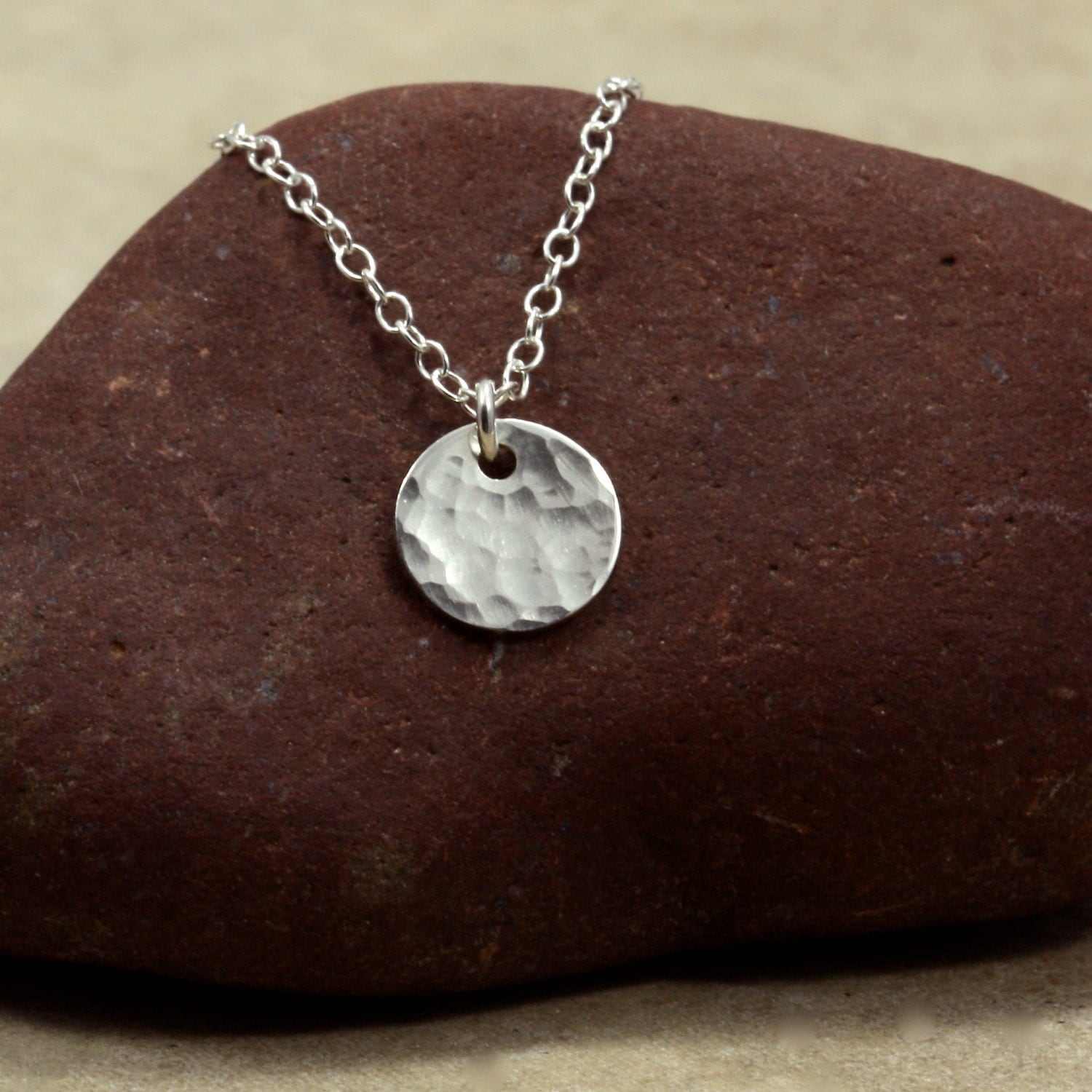 Small Hammered Silver Disc Necklace with Sterling Silver