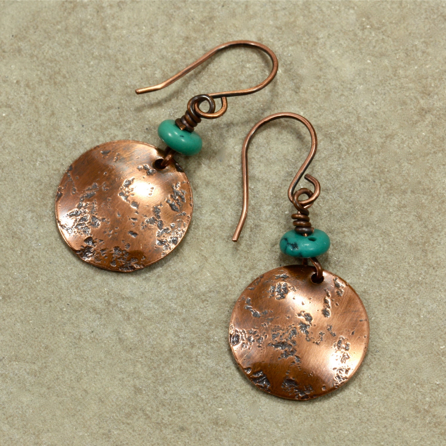 Turquoise and Hammered Copper Earrings Turquoise Earrings