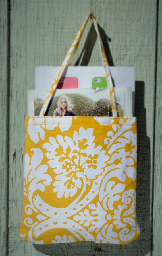 Yellow and White Flower Pattern Small Canvas Tote, Bag