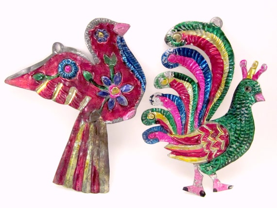 large mexican tin bird christmas holiday ornaments vintage large mexican tin bird christmas holiday ornaments vintage
