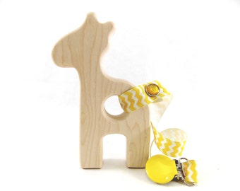Organic Wooden Baby Teether - GIRAFFE Teether- Natural Maple Wood Teether