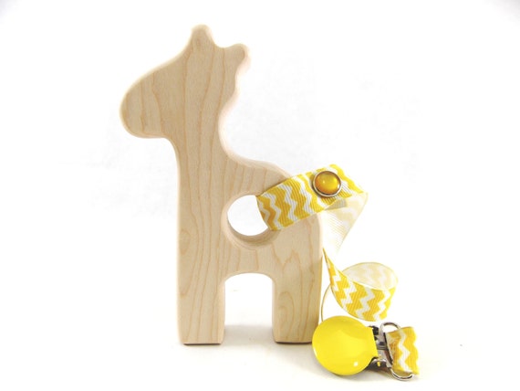 Organic Wooden Baby Teether - GIRAFFE Teether- Natural Maple Wood Teether