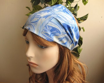 Blue Waves Fabric Headband, Yoga Headband Womens Yoga Head Wrap Cotton Print Elastic Bandanas for Women Hair Accessories Womens Gift for Her