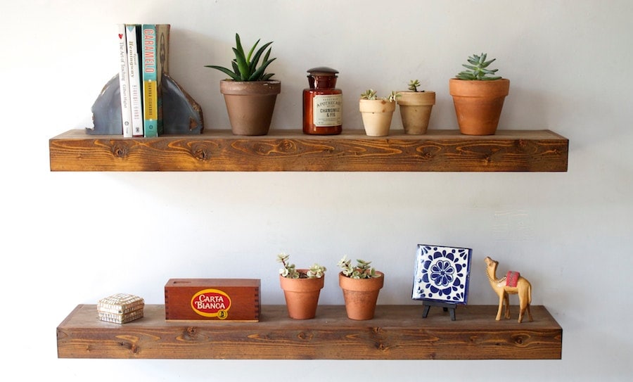 Floating Shelf Set Dark Finish Reclaimed Wood Face