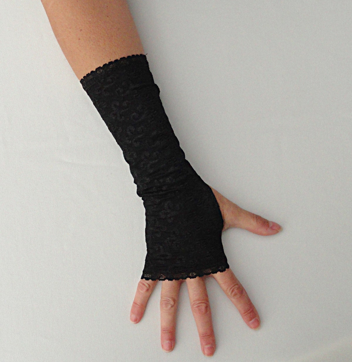 Black Fingerless Gloves Long Fingerless Gloves Brocade