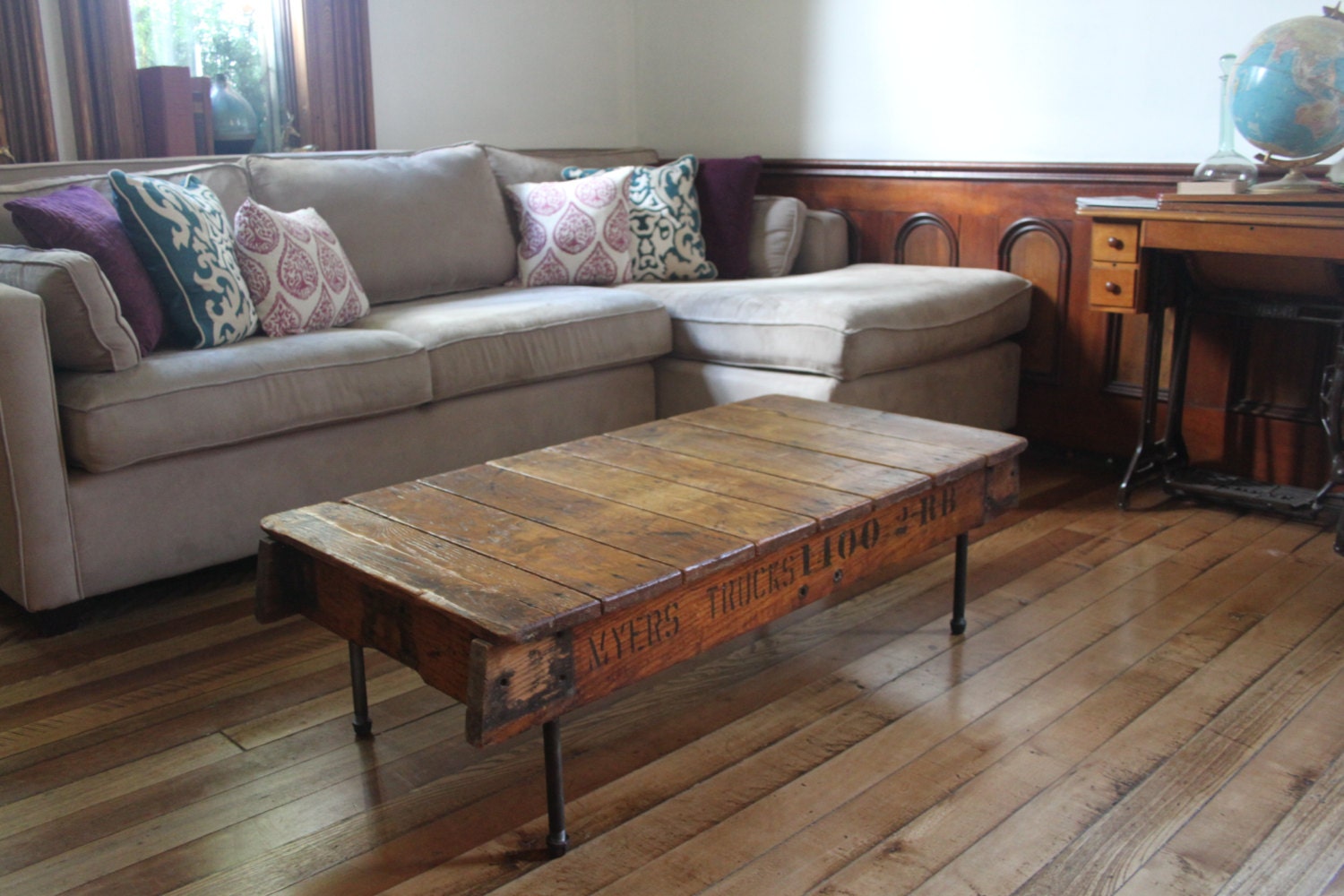 Reclaimed wood coffee table industrial salvaged design with