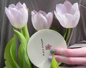 Ceramic Pink Flower Plate Love Text Pottery Mother Days Dish