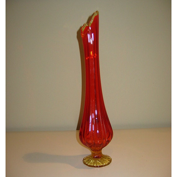 Vintage Orange Amberina Swung Glass Vase