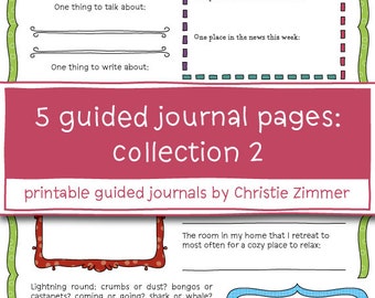 5 Printable Guided Journal Pages: Collection 2 - Wild and precious life, Out there in the world, Variety and uniqueness, The bright side, Th