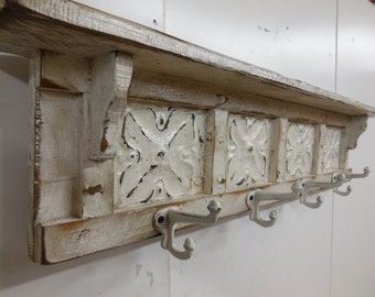 French Country Coat Rack, Shabby Chic Coat Rack, Rustic Coat Rack, Primitive Hat Rack, Small wall shelf, French Country Towel Rack,Coat Hook