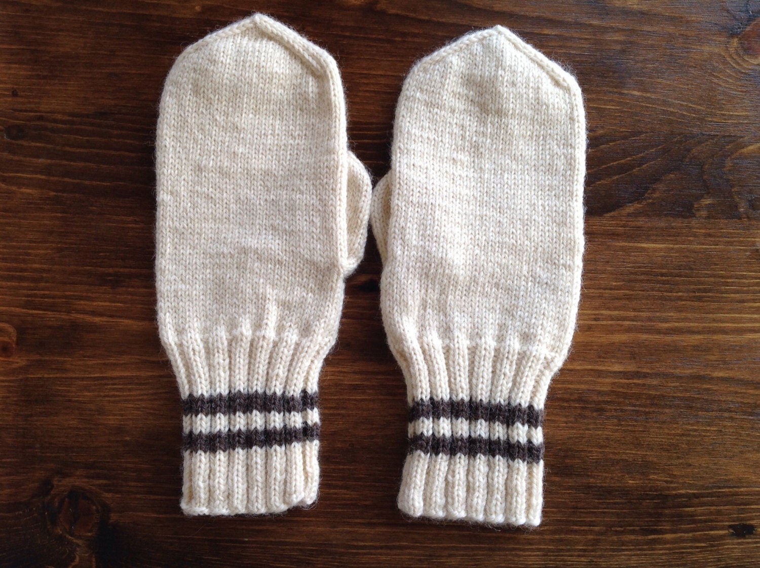 Hand Knitted Mittens 100 off white wool Warm and cozy Ready
