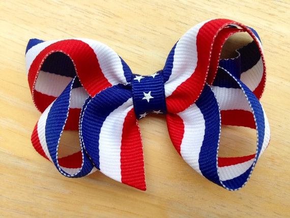 Red white & blue hair bow Fourth of July bow patriotic bow