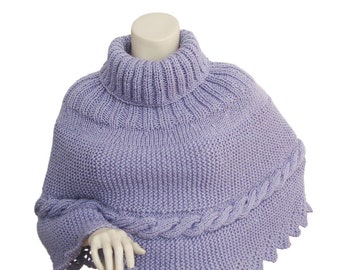 Hand knit poncho,purple Poncho,women poncho,valentine's gift,knit poncho,size M-L poncho,capalet,cable knit poncho