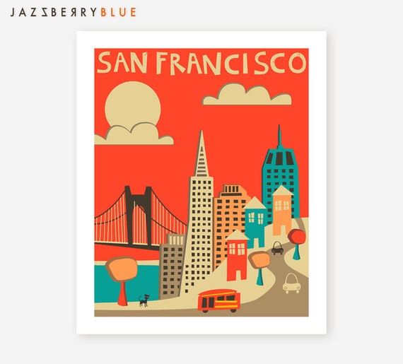 Items similar to SAN FRANCISCO Travel Poster, Retro Pop Artwork, Giclee ...