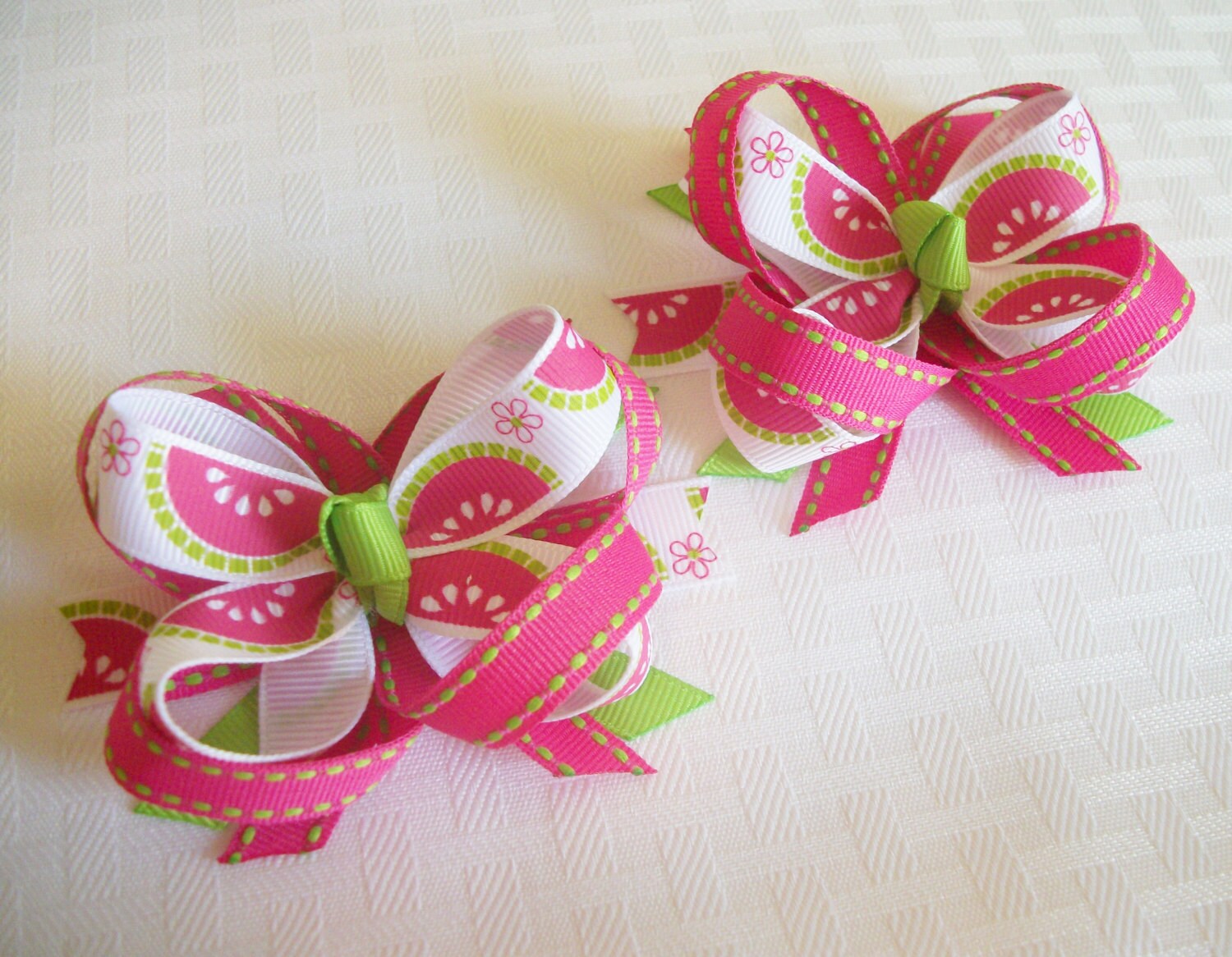 Watermelon Hair bow Girls Pink Green Baby by CuteNCurlyBowtique