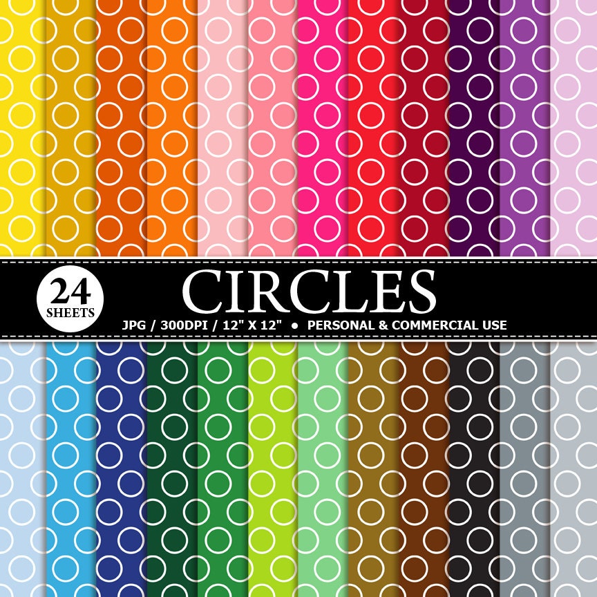 24 Bordered Circles Digital Scrapbook Paper Digital Paper 2233
