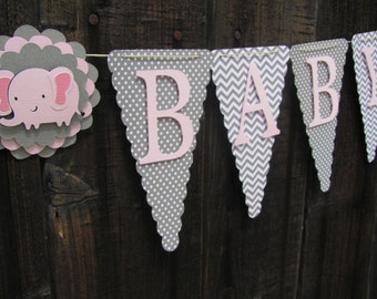 Pink and Grey Baby Shower Banner, Baby Shower Decorations, Pink and Grey Banner