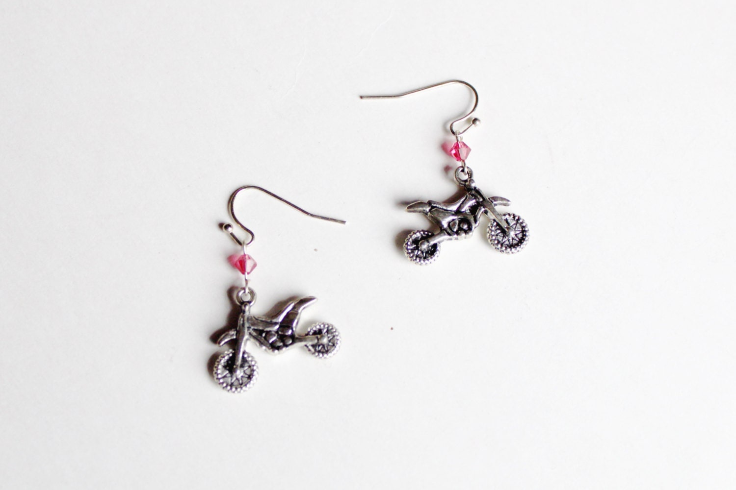 Pink Dirt Bike Earrings by CherryBlossomMuse on Etsy