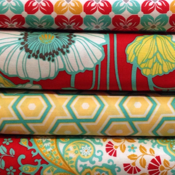 Quilter's Fat Quarter Bundle of Joel Dewberry Notting Hill- Poppies, Kaleidascope, Hexagons and Square Petals