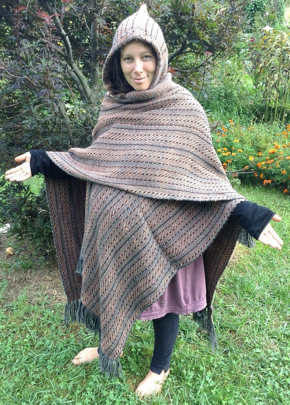 Roots Dyed Handwoven Hooded Cape Ruana with Wool by SchoonerCreek