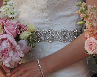 Swarovski Trim for Wedding Dress Belt. Pearls and Crystals. Bridal gown sash. Rhinestones, Beads. "Melissa"