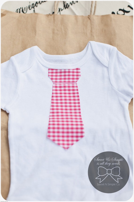 Items similar to Baby Tie Onesie, Pink and White Checkered Baby Tie on ...