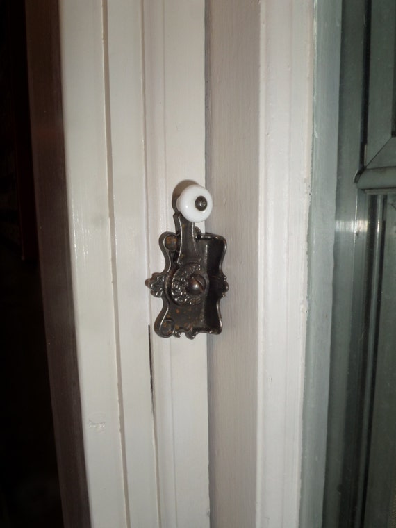 Vintage Sash Window Hardware in Cast Iron with Porcelain Knob