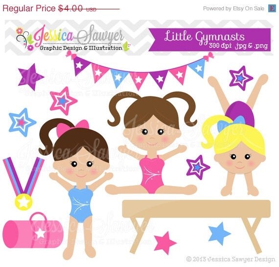 50% OFF - INSTANT DOWNLOAD, little tumblers clip art, girls gymnastics clip art, tumbling graphics for invitations, party supply, graphic d Il_570xn