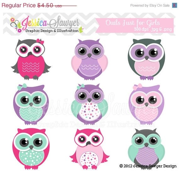 50% OFF - INSTANT DOWNLOAD, cute owl clipart, girly pink clip art, bird graphic, baby shower, owl logo, commercial use, invites, printables Il_570xn