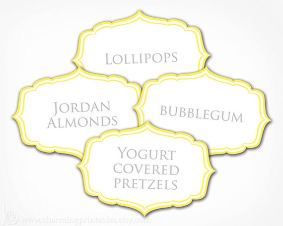 Yellow Labels - PRINTABLE PDF File - Yellow Candy Buffet Labels, Popcorn Ice Cream Dessert Buffet Il_570xn