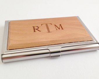 Personalized Business Card Case Wood, Custom Wood Business Card Case, Monogram Card Case, Gift for Boyfriend Birthday