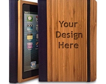 Bamboo iPad Air Bookcase, Personalized iPad Air Case (Engraved with your custom design)
