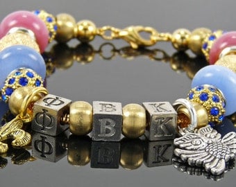 PHI BETA KAPPA: European Style Large Hole Bead Honor Society Bracelet Accessory Gift
