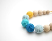 Turquoise & Yellow Babywearing necklace - Baby Teething necklace - Crochet Nursing necklace