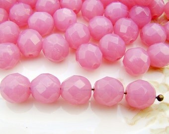 Czech Glass Faceted Rose Pink Opal 8mm Round Beads - 20