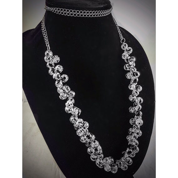 Items similar to Clear and Black Crackle Glass Beaded Cluster Necklace ...