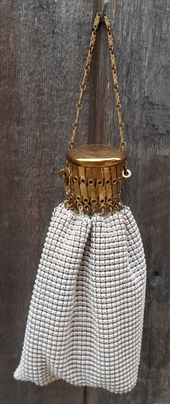 Vintage Whiting and Davis Co. white mesh evening bag wedding