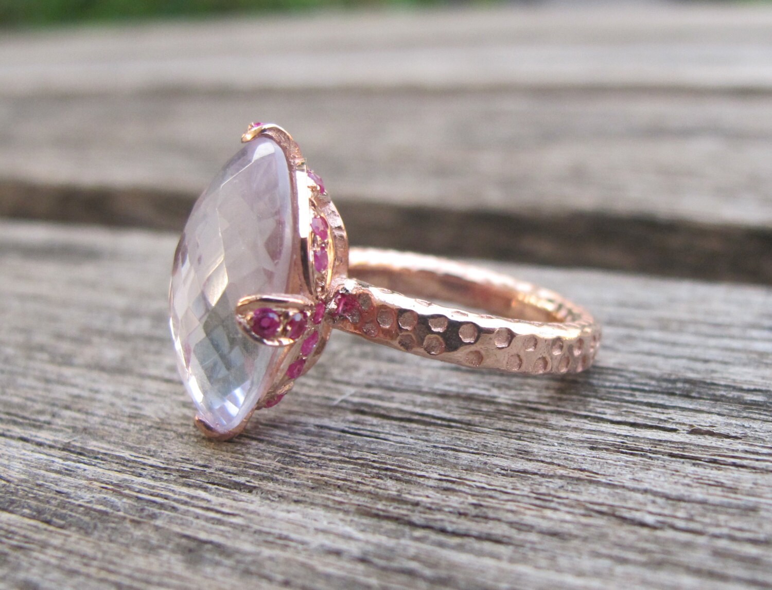 rose quartz amethyst wedding ring