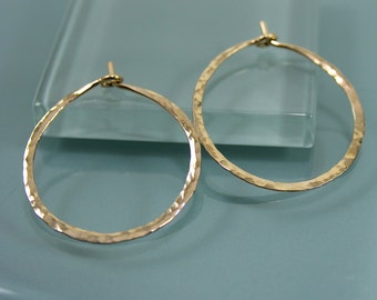 1" 14k Gold Filled Hammered Texture Hoop Earrings