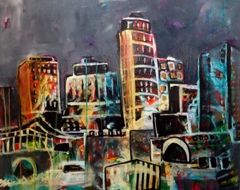 24x24 Abstract Cityscape Painting