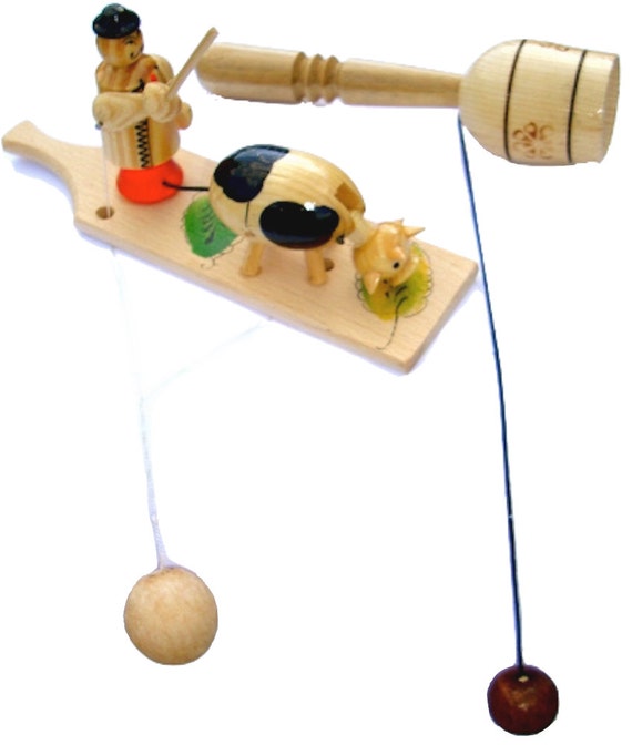 Set of 2 Handcrafted Hand-eye Coordination Wooden Toys: