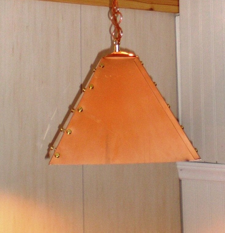 OOAK Copper & Brass Shade with copper chain and ceiling canopy with Twisted Wire Lamp - Swag lamp FREE SHIPPING