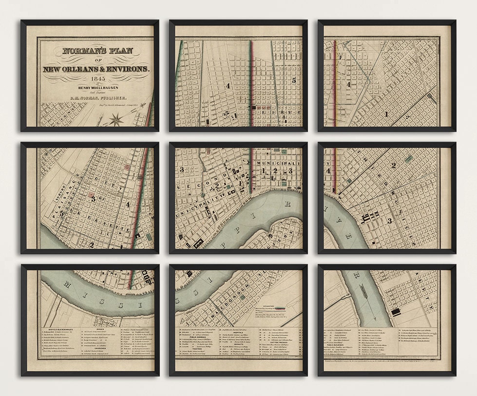Old New Orleans Map Art Print 1845 Antique Map Archival