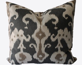 Decorative Ikat Charcoal Grey, Beige, Tan, Marrakesh, 18x18, 20x20, 22x22 or Lumbar Throw Pillow